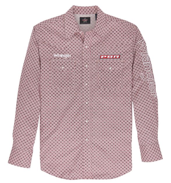 Wrangler® Men's PBR Logo Long Sleeve Button Down Shirt, Red