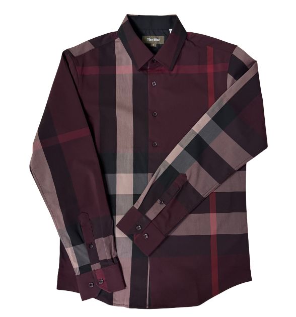 The Blue Men's Long Sleeve Plaid Shirt – Burgundy