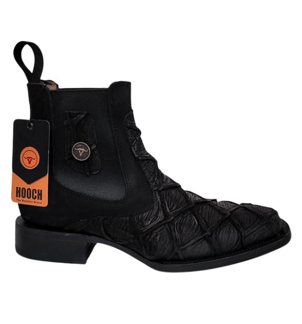 Men's Hooch Pirarucu Leather Print Square Toe Boot - Black