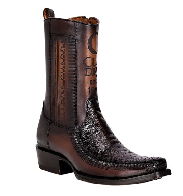 Cuadra Men's Ostrich Leg Leather Narrow Square Toe Boot - Chocolate