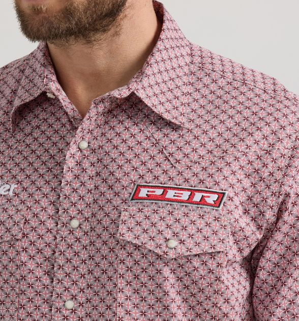 Wrangler® Men's PBR Logo Long Sleeve Button Down Shirt, Red