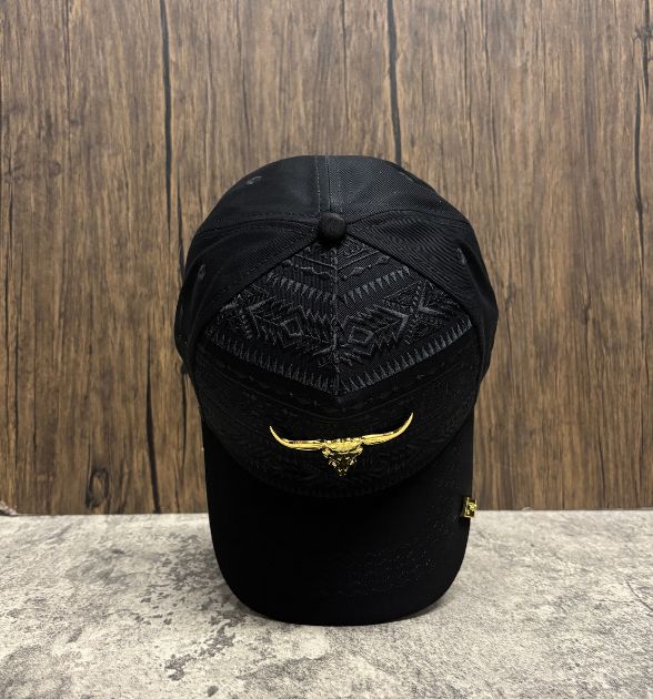 The King Ranch Men's Black Trucker Cap – Bull Logo | Western Snapback Hat