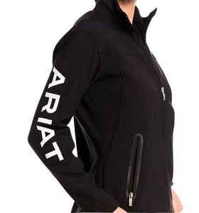 Black jacket with 'Ariat' branding on a white background