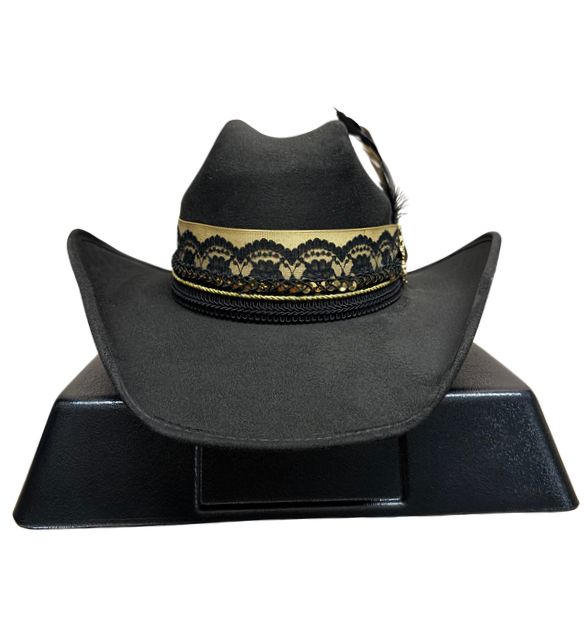 Stone Women's Black Cowboy Hat with Gold Accents | Western Hat