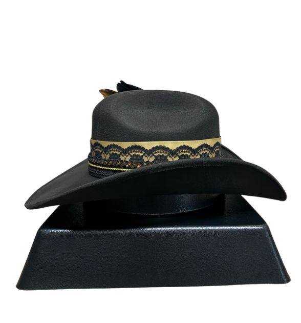 Stone Women's Black Cowboy Hat with Gold Accents | Western Hat