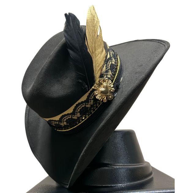 Stone Women's Black Cowboy Hat with Gold Accents | Western Hat