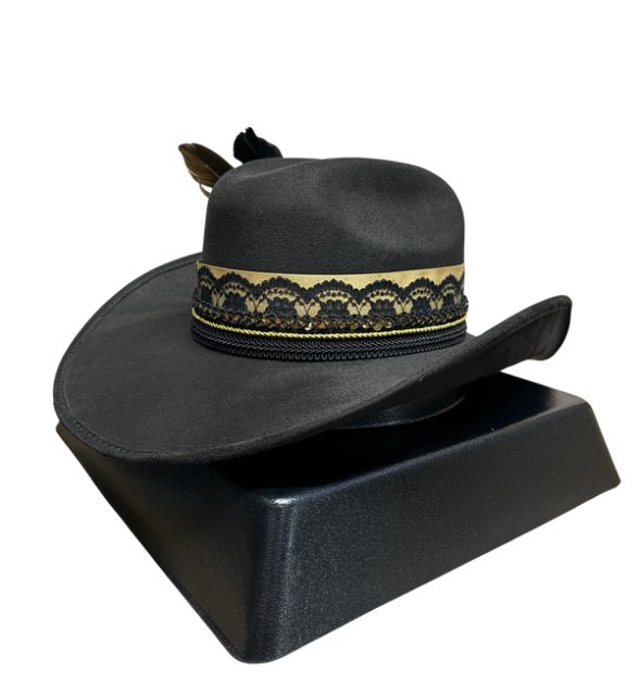 Stone Women's Black Cowboy Hat with Gold Accents | Western Hat