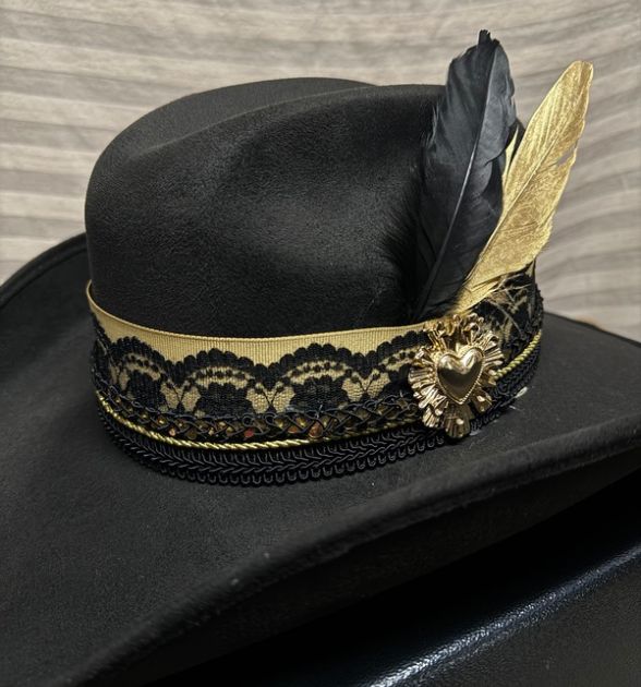 Stone Women's Black Cowboy Hat with Gold Accents | Western Hat