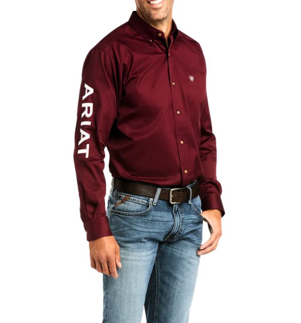 Men's Ariat Team Logo Twill Classic Fit Shirt - Burgundy