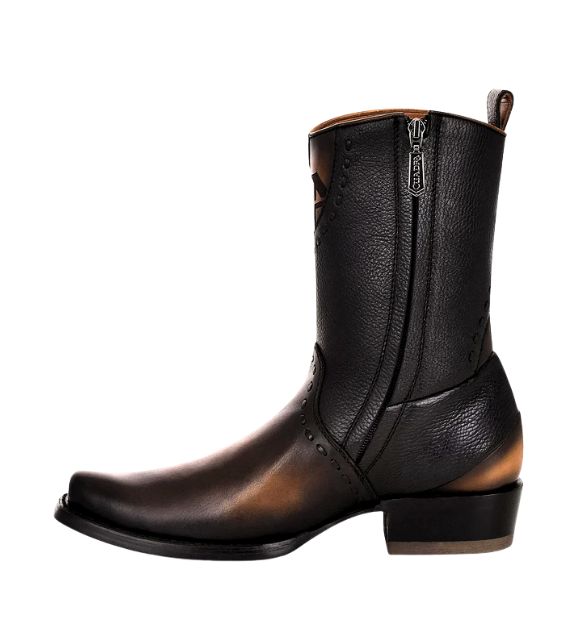 Men's Cuadra Bovine Leather Narrow Square Toe Zipper Boot - Black