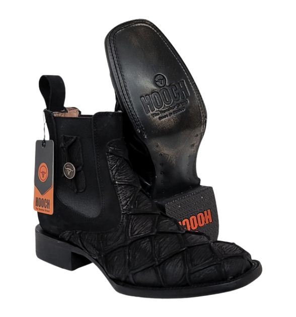Men's Hooch Pirarucu Leather Print Square Toe Boot - Black