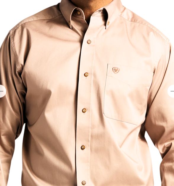 Men's Ariat Solid Twill Classic Long Sleeve Shirt - Beige/Khaki