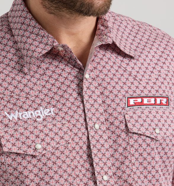 Wrangler® Men's PBR Logo Long Sleeve Button Down Shirt, Red