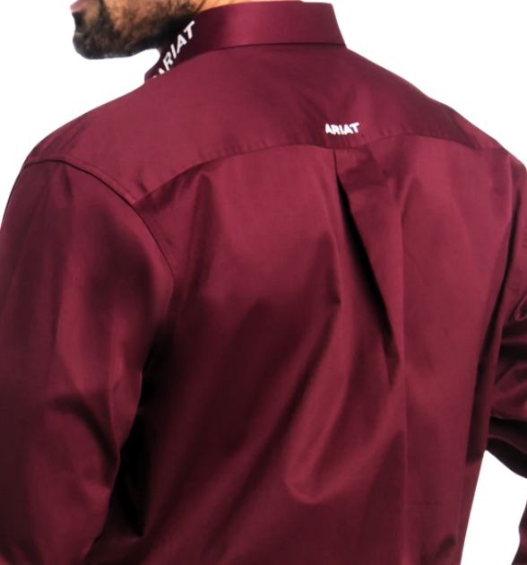 Men's Ariat Team Logo Twill Classic Fit Shirt - Burgundy