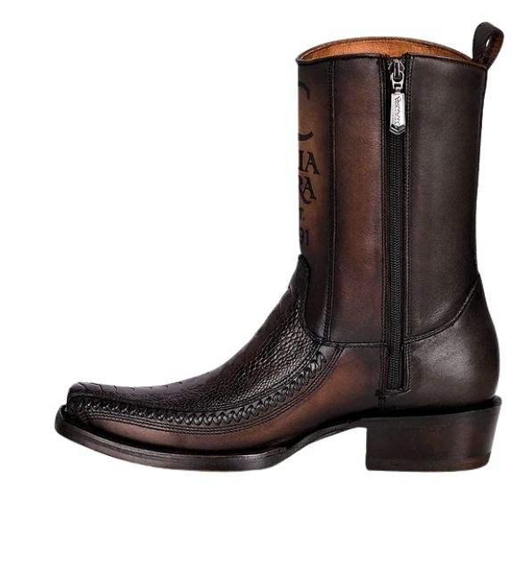 Cuadra Men's Ostrich Leg Leather Narrow Square Toe Boot - Chocolate