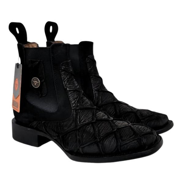 Men's Hooch Pirarucu Leather Print Square Toe Boot - Black