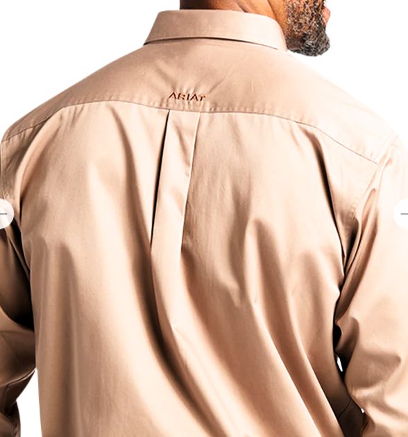 Men's Ariat Solid Twill Classic Long Sleeve Shirt - Beige/Khaki