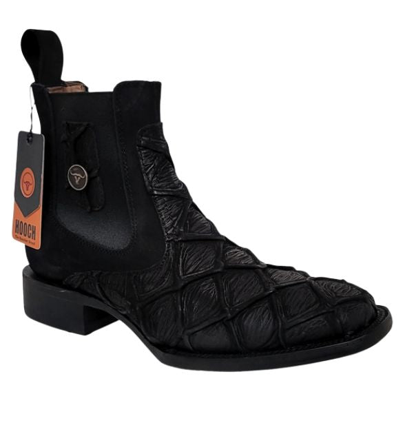 Men's Hooch Pirarucu Leather Print Square Toe Boot - Black