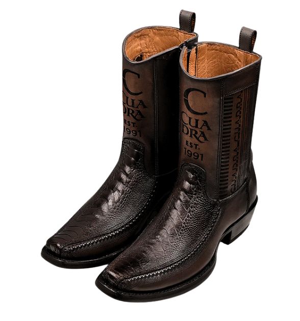 Cuadra Men's Ostrich Leg Leather Narrow Square Toe Boot - Chocolate