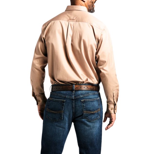 Men's Ariat Solid Twill Classic Long Sleeve Shirt - Beige/Khaki