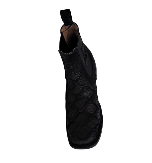 Men's Hooch Pirarucu Leather Print Square Toe Boot - Black