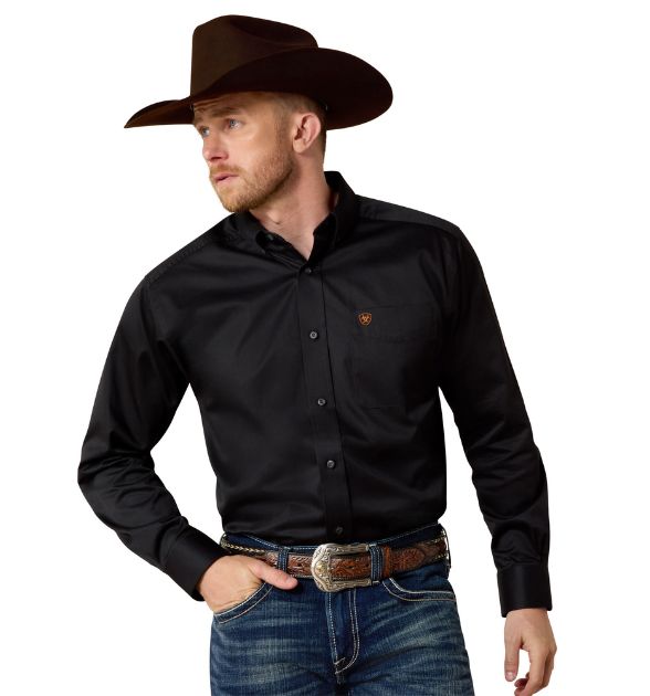 Men's Ariat Solid Twill Classic Long Sleeve Shirt - Black