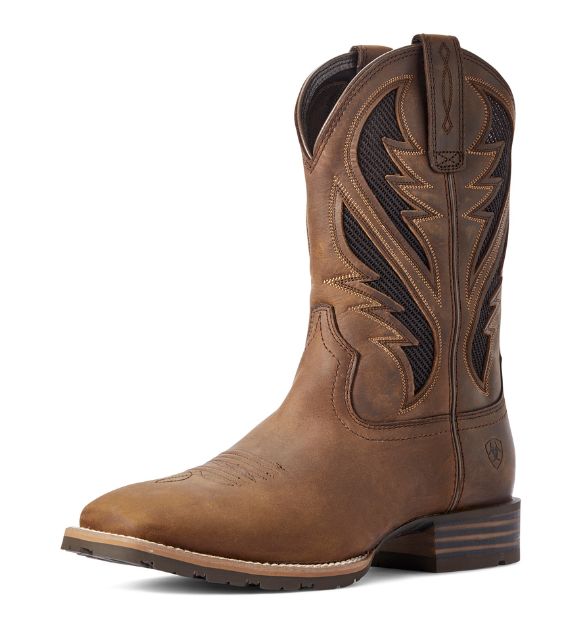 Ariat Hybrid VentTEK™ Men's Western Boot – Distressed Tan | Wide Square Toe