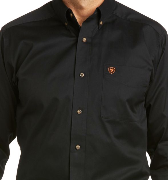 Ariat Men's Solid Twill Fitted Long Sleeve Western Shirt - Black