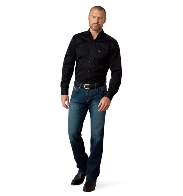 Ariat Men's Solid Twill Fitted Long Sleeve Western Shirt - Black