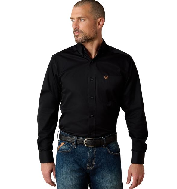 Ariat Men's Solid Twill Fitted Long Sleeve Western Shirt - Black