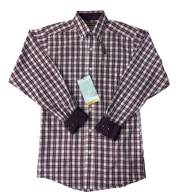Ariat Men's Darian Long Sleeve Shirt – White/Burgundy | Western Plaid Shirt