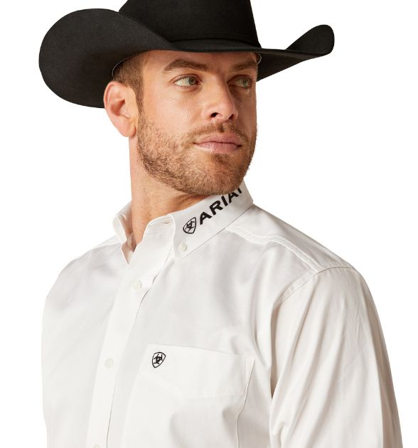 Ariat Men's Team Logo Twill Long Sleeve Western Shirt – White/Black