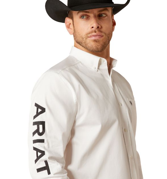Ariat Men's Team Logo Twill Long Sleeve Western Shirt – White/Black