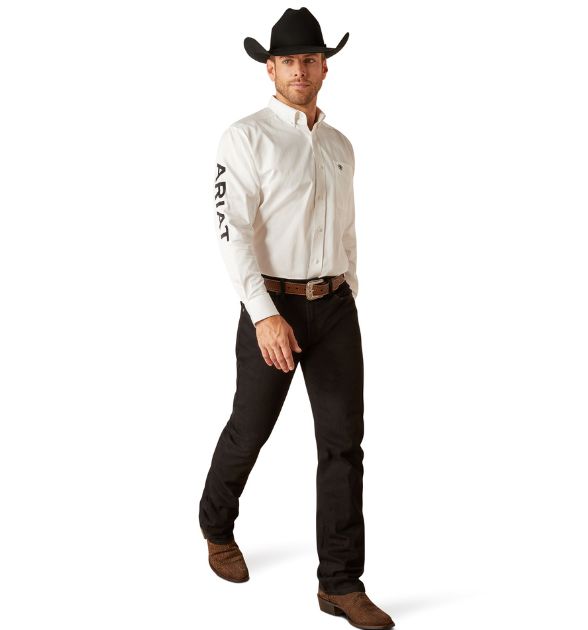 Ariat Men's Team Logo Twill Long Sleeve Western Shirt – White/Black