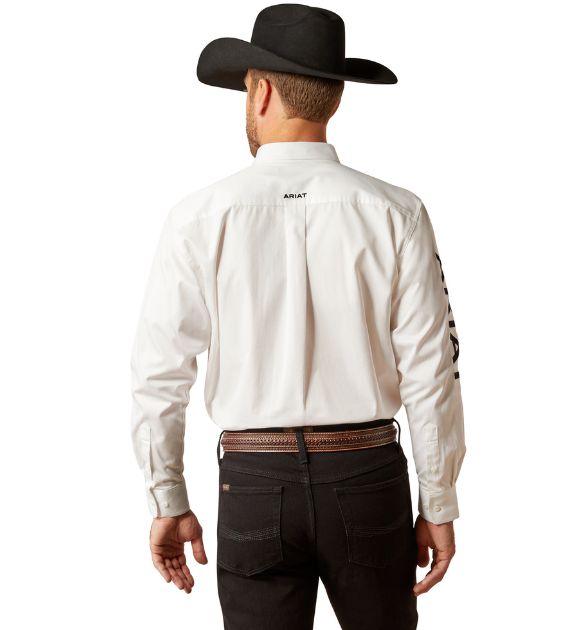Ariat Men's Team Logo Twill Long Sleeve Western Shirt – White/Black