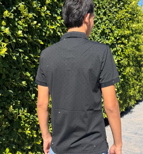 BC1 Men's Luxury Polo Collection Shirt – Black Rhinestone Polo
