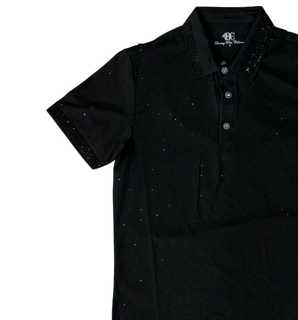BC1 Men's Luxury Polo Collection Shirt – Black Rhinestone Polo