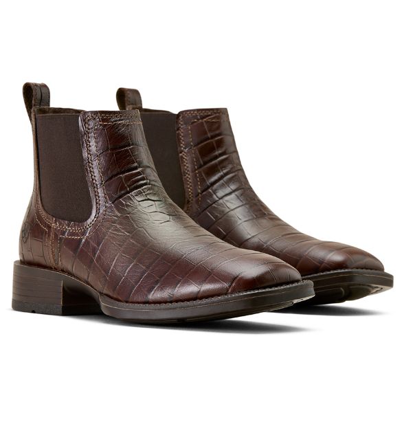 Men's Ariat Booker Chelsea Wide Square Toe Western Boot - Chocolate Croc Print