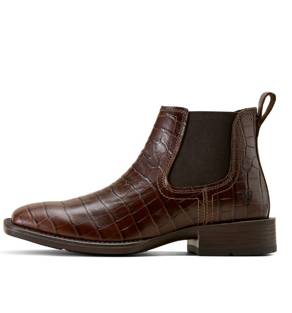 Men's Ariat Booker Chelsea Wide Square Toe Western Boot - Chocolate Croc Print