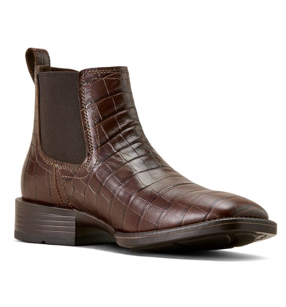Men's Ariat Booker Chelsea Wide Square Toe Western Boot - Chocolate Croc Print