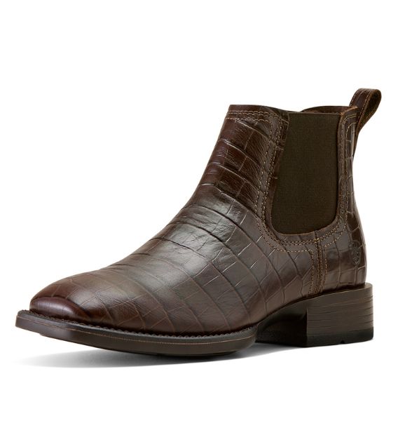 Men's Ariat Booker Chelsea Wide Square Toe Western Boot - Chocolate Croc Print