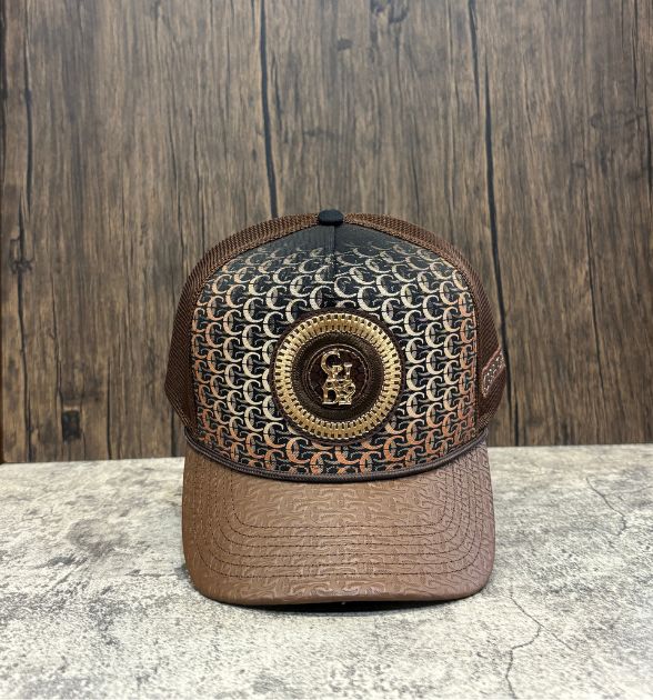 Cuadra Men's Monogram Print & Bovine Leather Cap - Brown