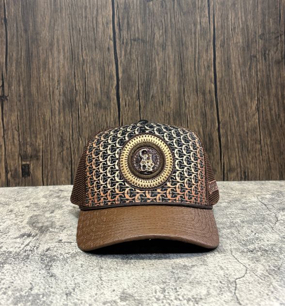 Cuadra Men's Monogram Print & Bovine Leather Cap - Brown