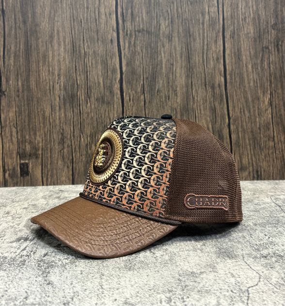 Cuadra Men's Monogram Print & Bovine Leather Cap - Brown