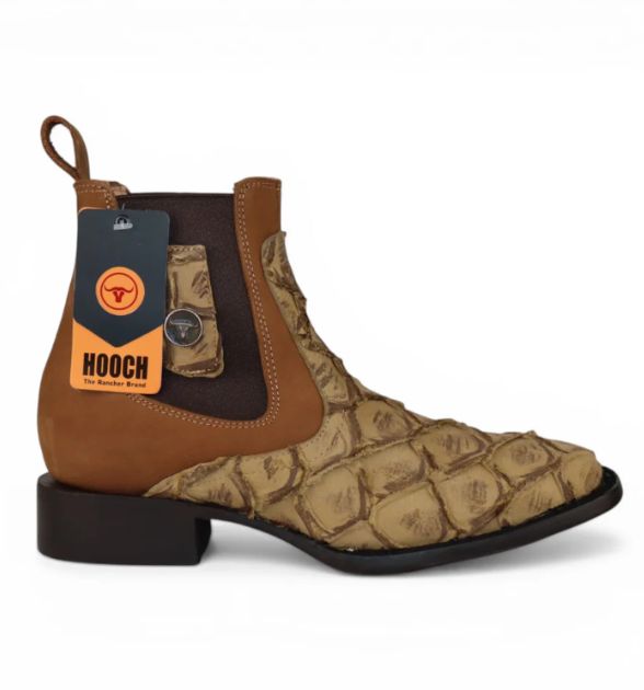 Mens Pirarucu Print Botin Orix – Square Toe Genuine Leather Western Boot H42RM7215