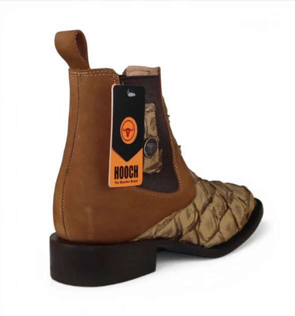 Mens Pirarucu Print Botin Orix – Square Toe Genuine Leather Western Boot H42RM7215