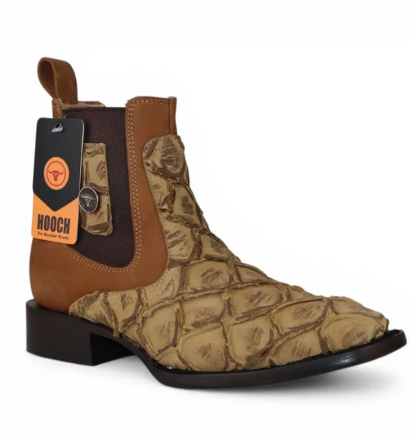Mens Pirarucu Print Botin Orix – Square Toe Genuine Leather Western Boot H42RM7215