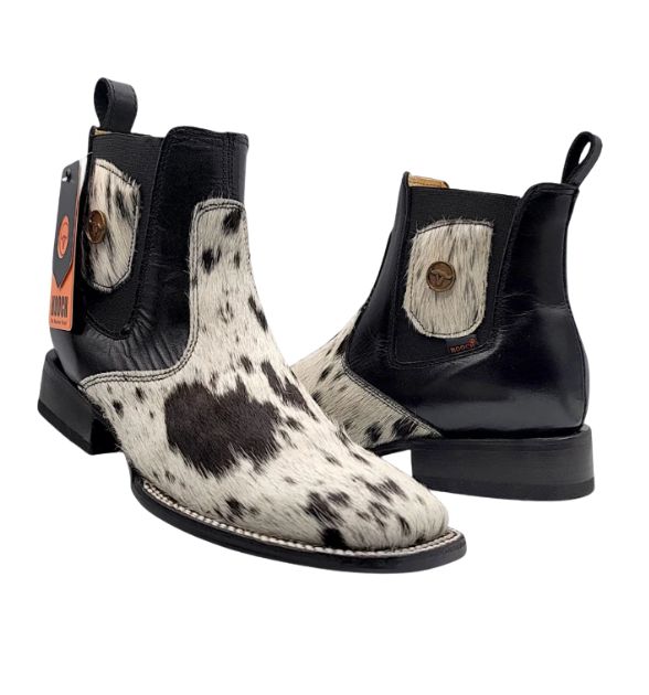 Men’s Square Toe Botin Unique Cowhide Hair Leather