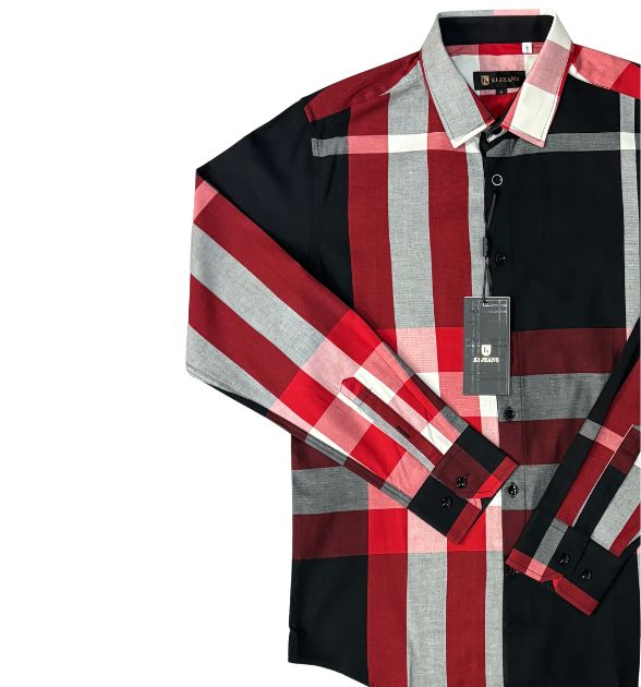 K1JEANS Men's Long Sleeve Plaid Shirt - Black & Red