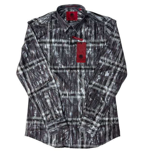 Platini Men's Gray Long Sleeve Shirt | Western Patterned Shirt